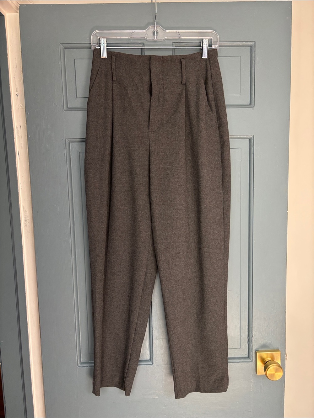 Zara High-Waist Cropped Pleated Trousers - gray